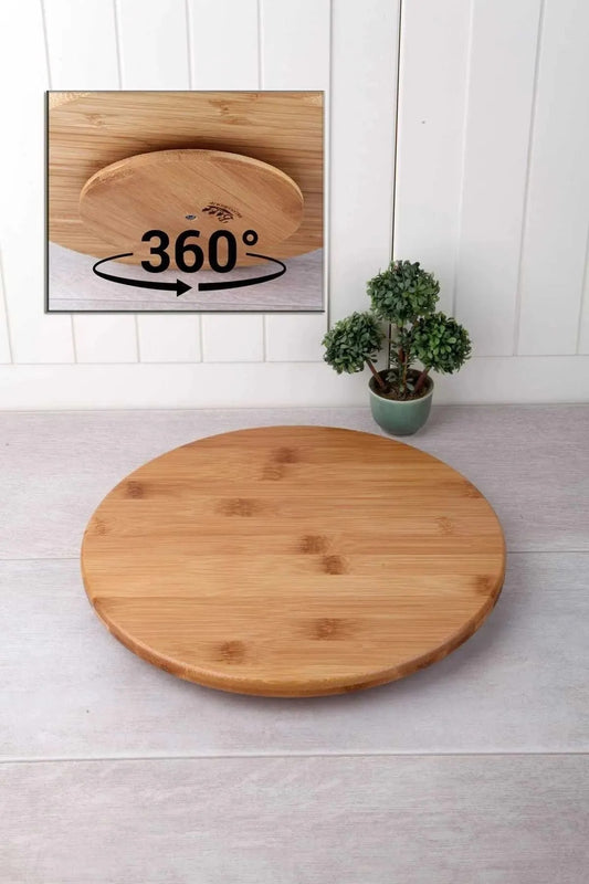 Bamboo 360 Degree Rotating Round Luxury Serving Platter Pizza Cheese Serving Board 31 Cm