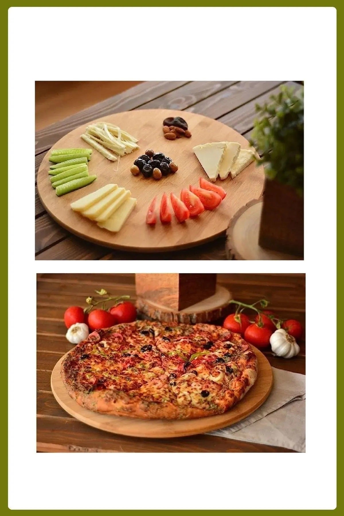 Bamboo 360 Degree Rotating Round Luxury Serving Platter Pizza Cheese Serving Board 31 Cm