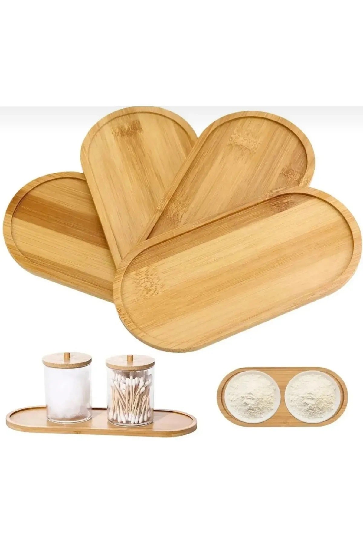 Bamboo Oval Serving And Serving Tray Oil Pot Coaster, Kitchen And Bathroom 1 Piece