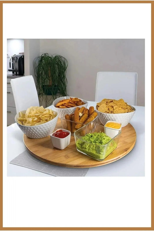 Bamboo 360 Degree Rotating Round Luxury Serving Platter Pizza Cheese Serving Board 31 Cm