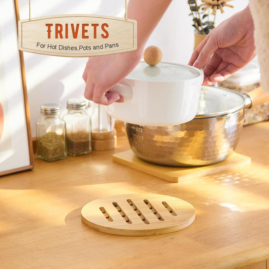 Bamboo Trivet with Stand -Heat Resistant Pot Holders for Kitchen,Multi-Purpose Hot Pads,Hot Plate Mats,Medium Stove Mat-Air Fryer Accessories and Trivets for Hot Dishes,4 PCS