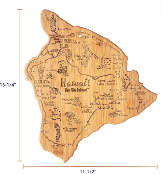 Bamboo Destination Hawaii Serving and Cutting Board, Includes Hang Tie for Wall Display