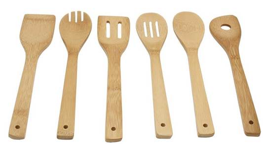 7-Piece Bamboo Kitchen Utensil Set with Holder – Eco-Friendly, 100% Organic Bamboo Wooden Cooking Spoons, Spatula, Ladle, Turner & Pasta Server with Ergonomic Handles