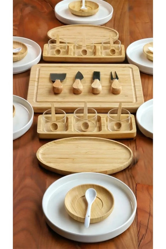 6 Person 39 Piece Ceramic - Bamboo Breakfast Set - Luxury Breakfast Presentation Set